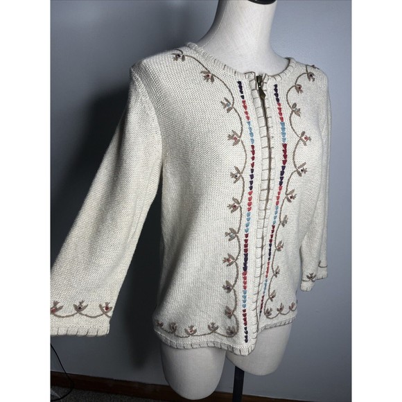 Christopher & Banks Full Zip Up Cardigan Sweater Knitted Oatmeal Size Medium - Picture 4 of 16